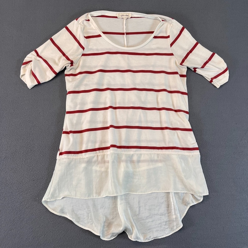 Lilis Closet Womens Red White Striped 3/4 Sleeve Round Neck‎ Blouse Top Size Sm